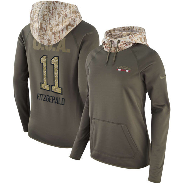 Nike Cardinals 11 Larry Fitzgerald Olive Women Salute To Service Pullover Hoodie