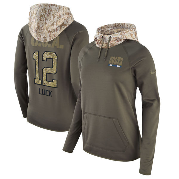 Nike Colts 12 Andrew Luck Olive Women Salute To Service Pullover Hoodie