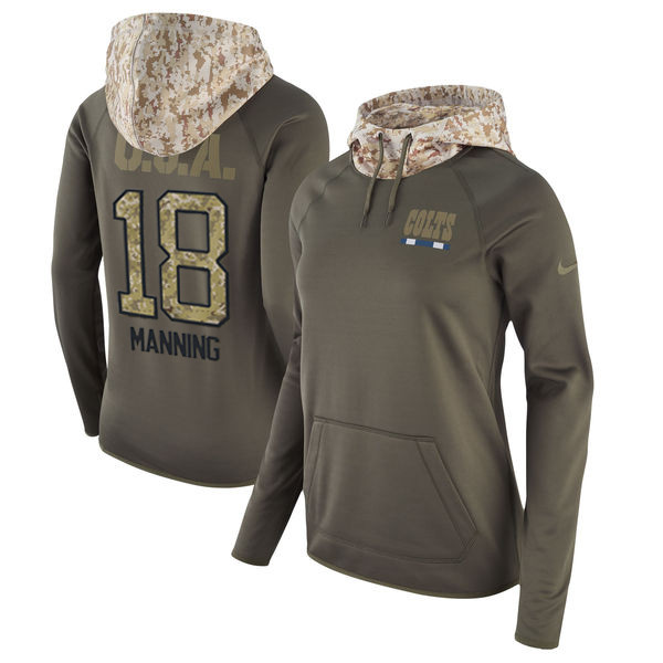 Nike Colts 18 Peyton Manning Olive Women Salute To Service Pullover Hoodie
