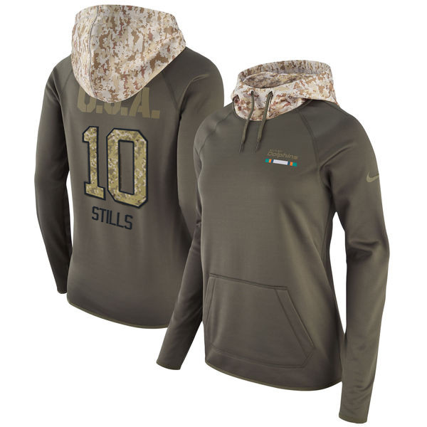 Nike Dolphins 10 Kenny Stills Olive Women Salute To Service Pullover Hoodie