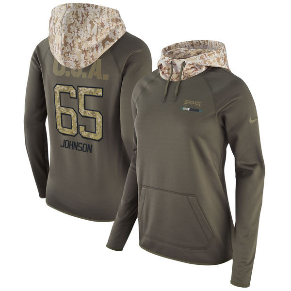 Nike Eagles 65 Lane Johnson Olive Women Salute To Service Pullover Hoodie