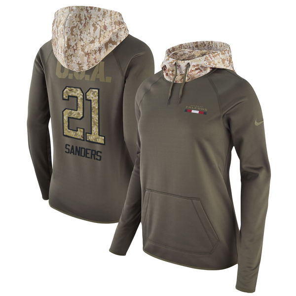 Nike Falcons 21 Deion Sanders Olive Women Salute To Service Pullover Hoodie