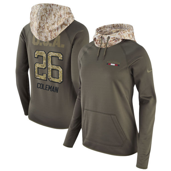 Nike Falcons 26 Tevin Coleman Olive Women Salute To Service Pullover Hoodie