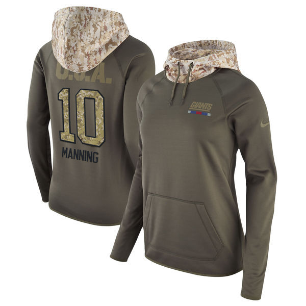 Nike Giants 10 Eli Manning Olive Women Salute To Service Pullover Hoodie