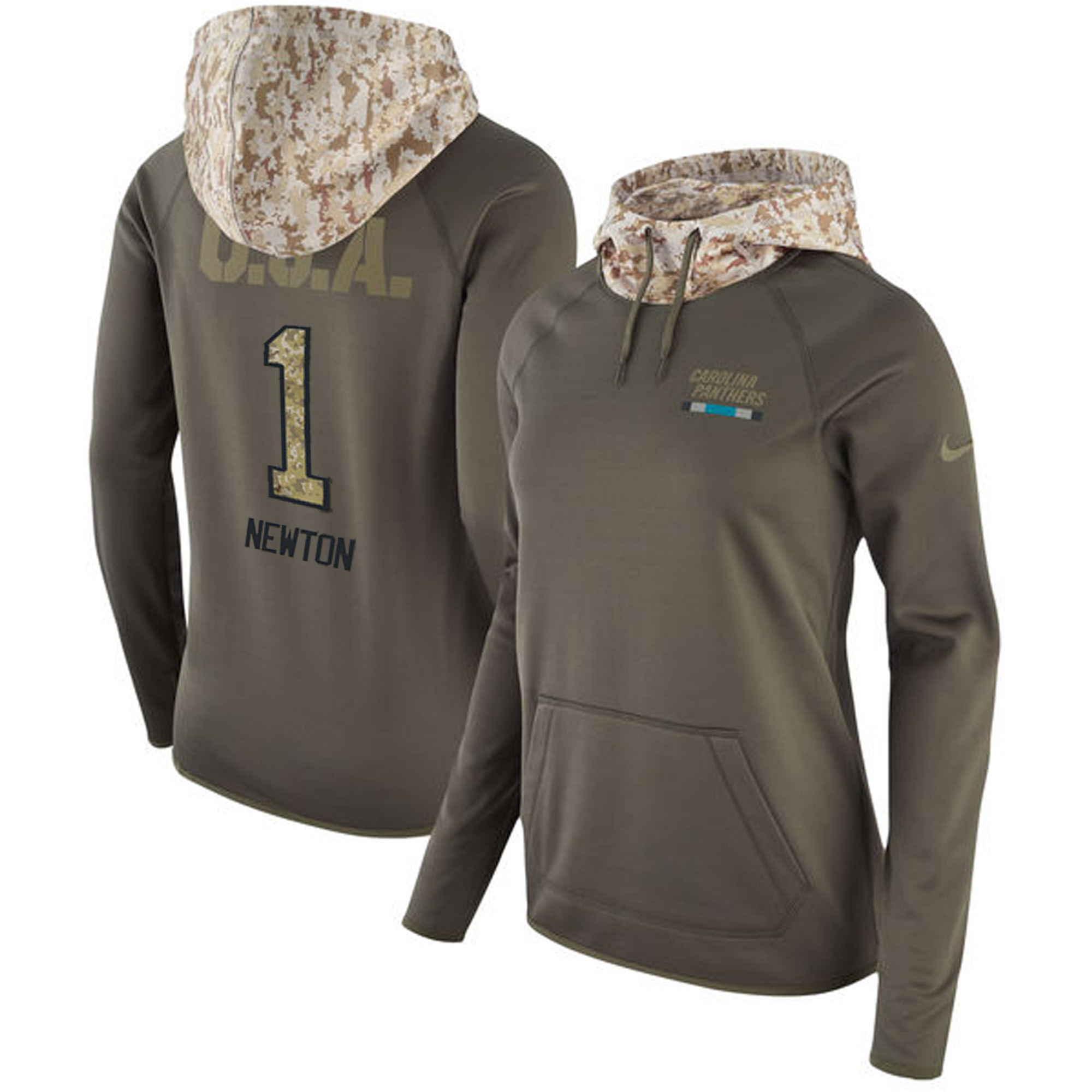 Nike Panthers 1 Cam Newton Olive Women Salute To Service Pullover Hoodie