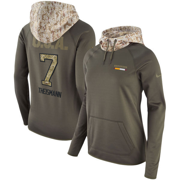 Nike Redskins 7 Joe Theismann Olive Women Salute To Service Pullover Hoodie - Click Image to Close