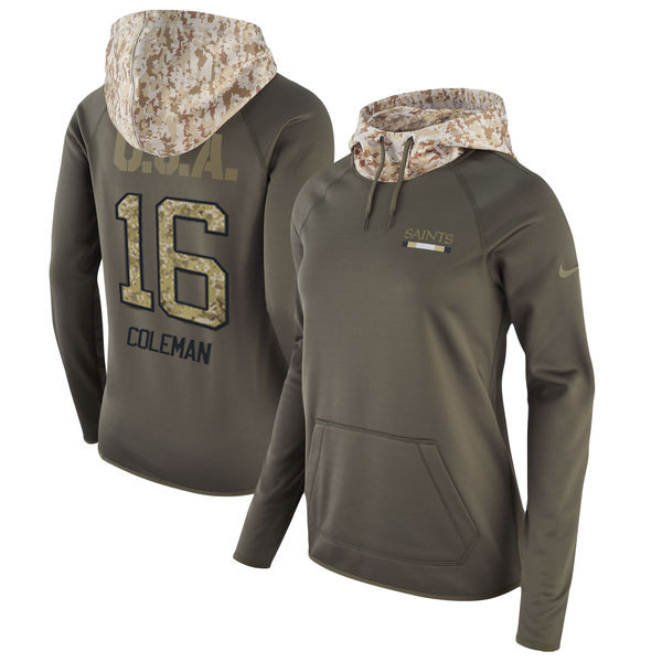 Nike Saints 16 Brandon Coleman Olive Women Salute To Service Pullover Hoodie - Click Image to Close