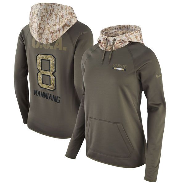 Nike Saints 8 Archie Manning Olive Women Salute To Service Pullover Hoodie
