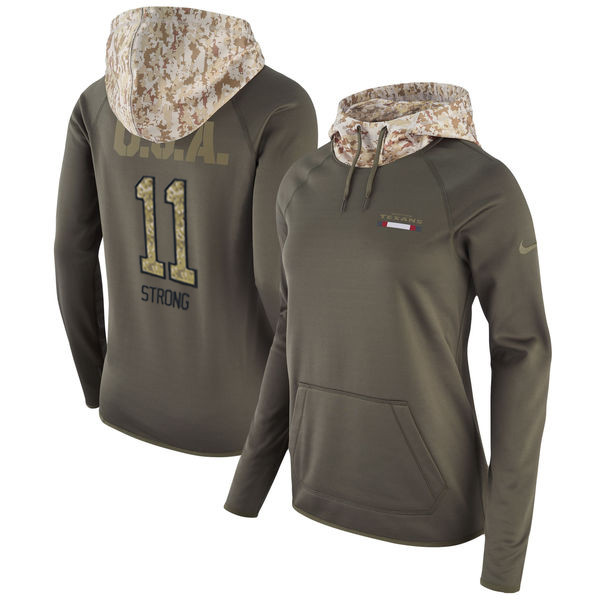 Nike Texans 11 Jaelen Strong Olive Women Salute To Service Pullover Hoodie