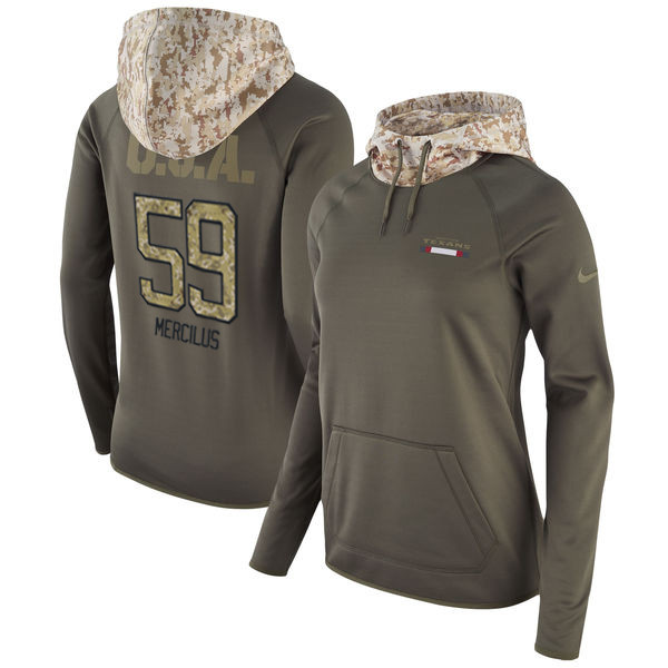 Nike Texans 59 Whitney Mercilus Olive Women Salute To Service Pullover Hoodie