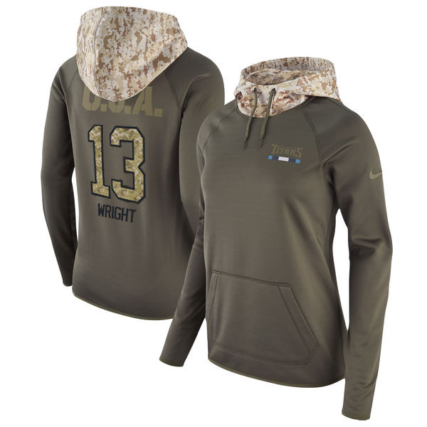 Nike Titans 13 Kendall Wright Olive Women Salute To Service Pullover Hoodie - Click Image to Close
