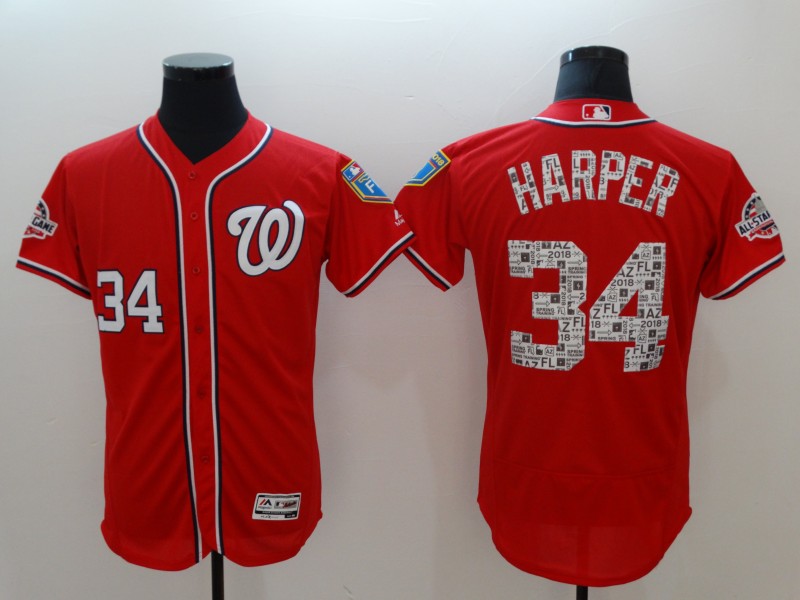 Nationals 34 Bryce Harper Red 2018 Spring Training Flexbase Jersey - Click Image to Close