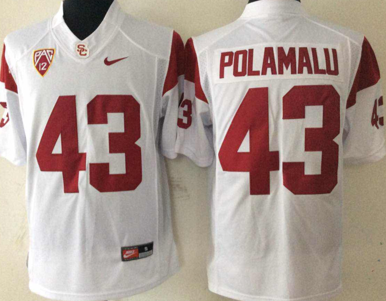 USC Trojans 43 Troy Polamalu White College Football Jersey - Click Image to Close