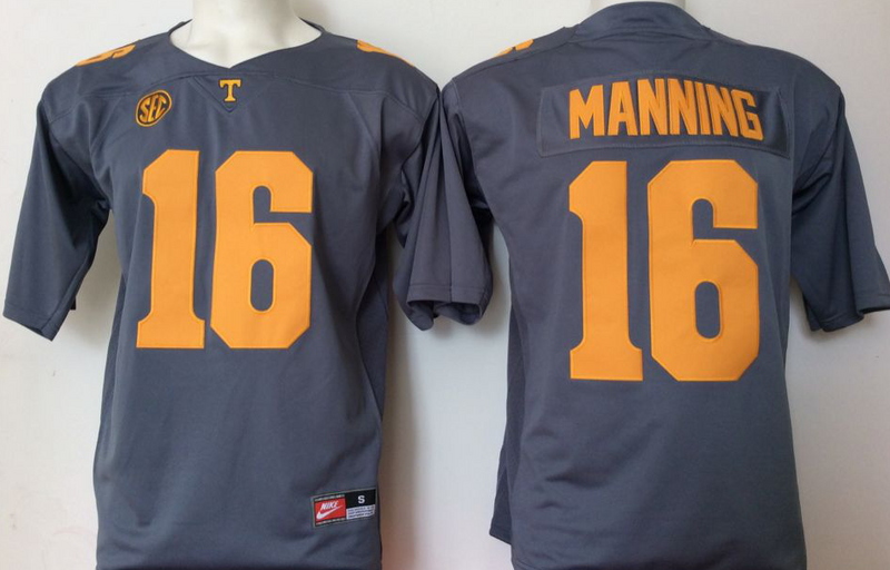 Tennessee Volunteers 16 Peyton Manning Gray College Football Jersey - Click Image to Close