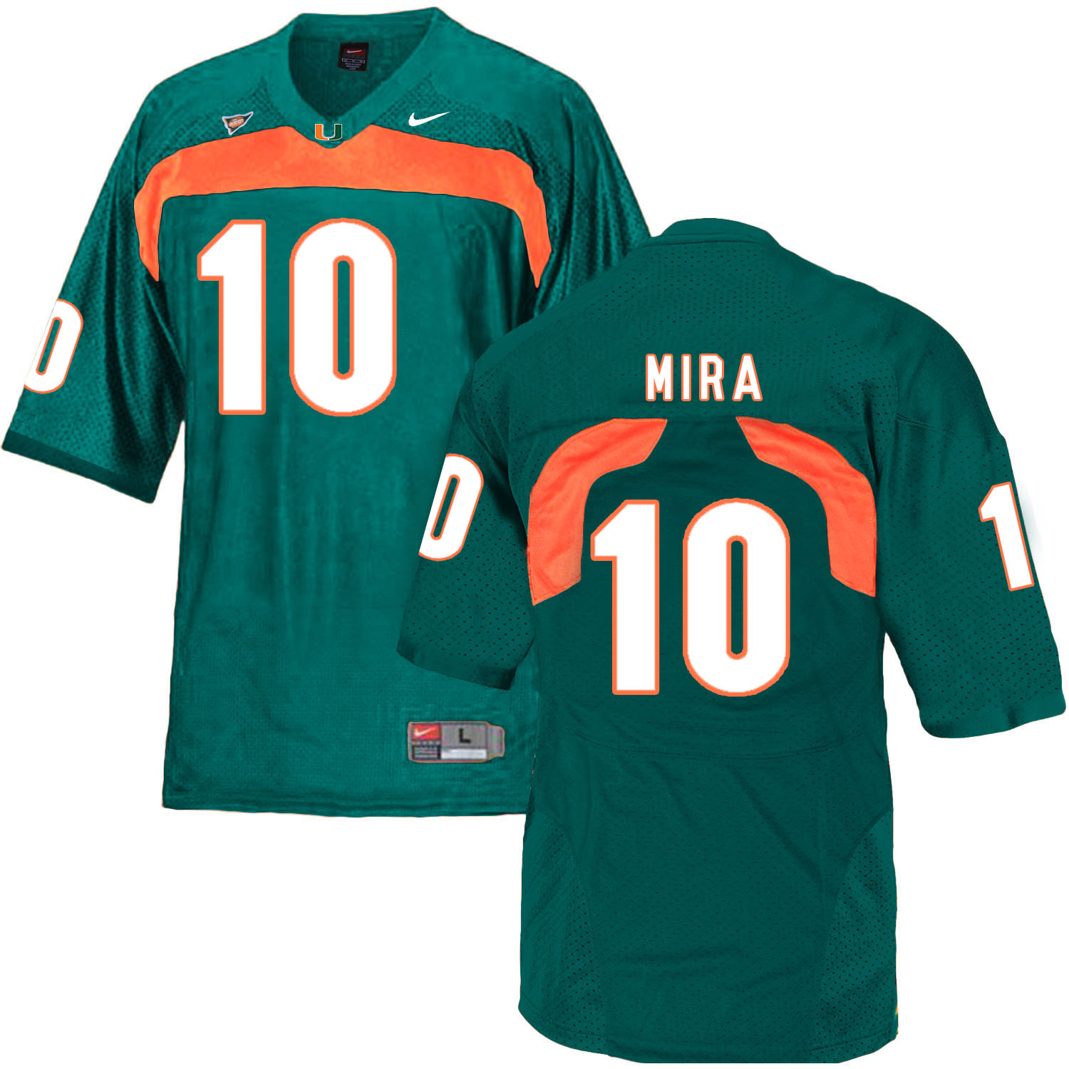 Miami Hurricanes 10 George Mira Green College Football Jersey - Click Image to Close