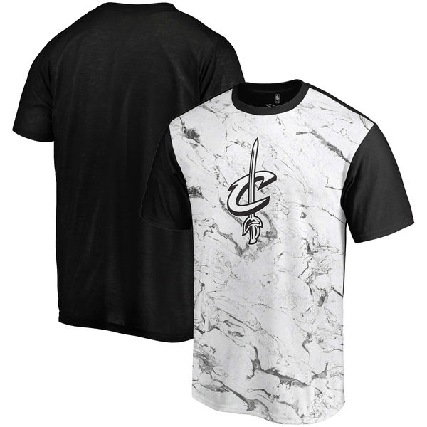 Cleveland Cavaliers Marble Sublimated T Shirt White Black - Click Image to Close