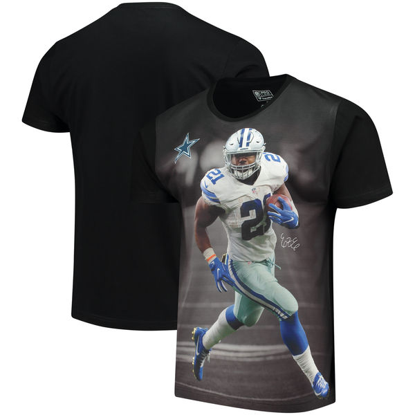 Dallas Cowboys Ezekiel Elliott NFL Pro Line by Fanatics Branded NFL Player Sublimated Graphic T Shirt Black - Click Image to Close
