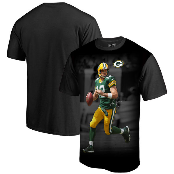 Green Bay Packers Aaron Rodgers NFL Pro Line by Fanatics Branded NFL Player Sublimated Graphic T Shirt Black