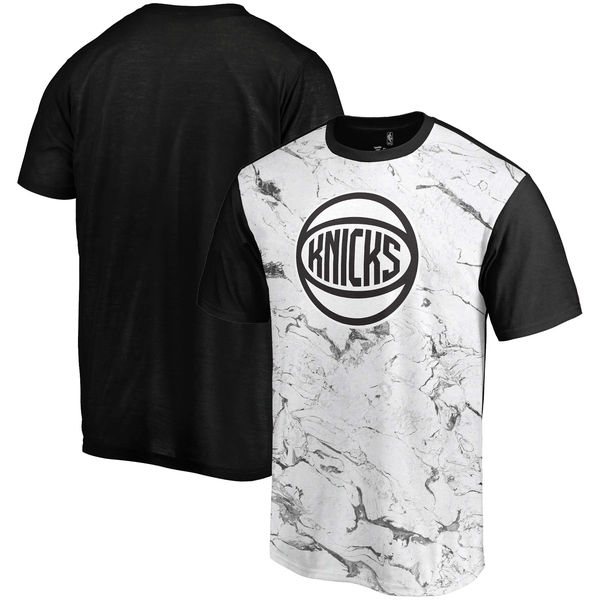 New York Knicks Marble Sublimated T Shirt White Black - Click Image to Close
