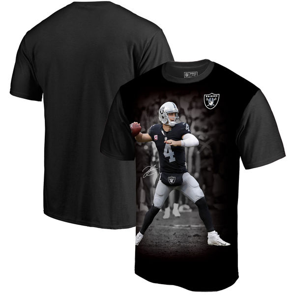 Oakland Raiders Derek Carr NFL Pro Line by Fanatics Branded NFL Player Sublimated Graphic T Shirt Black - Click Image to Close