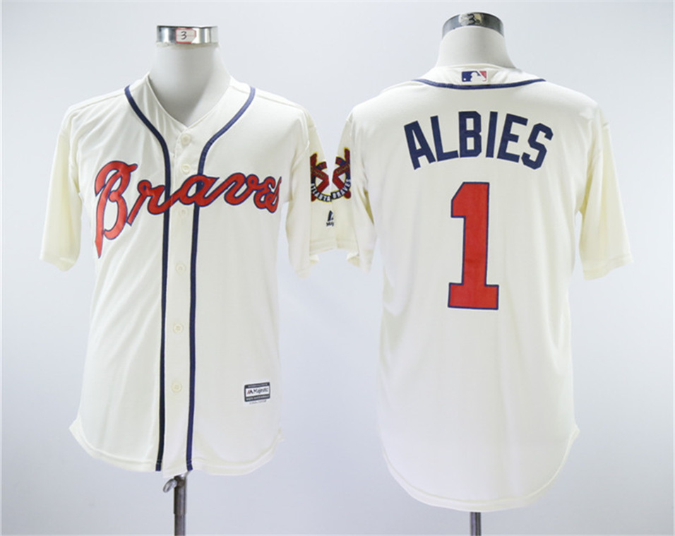 Braves 1 Ozzie Albies Cream Cool Base Jersey - Click Image to Close