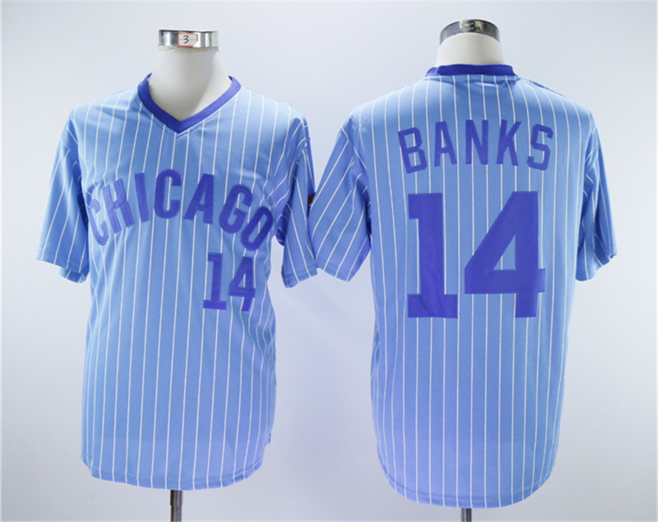 Cubs 14 Ernie Banks Light Blue Turn Back The Clock Jersey - Click Image to Close