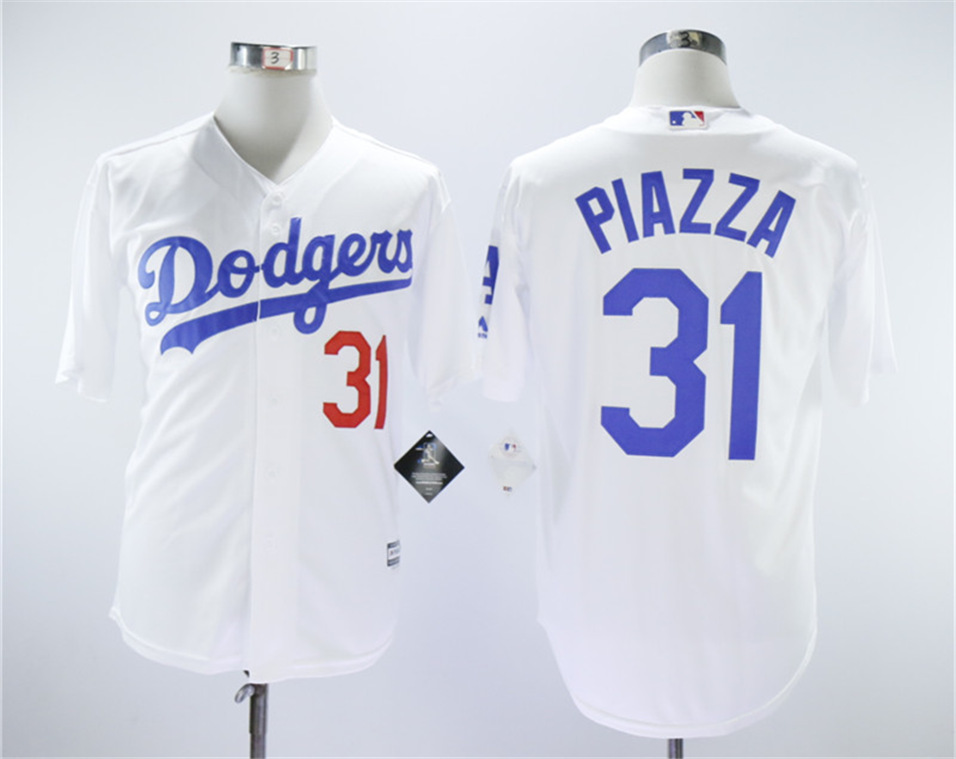 Dodgers 31 Mike Piazza White Throwback Cool Base Jersey