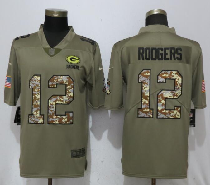 Nike Packers 12 Aaron Rodgers Olive Camo Salute to Service Limted Jersey