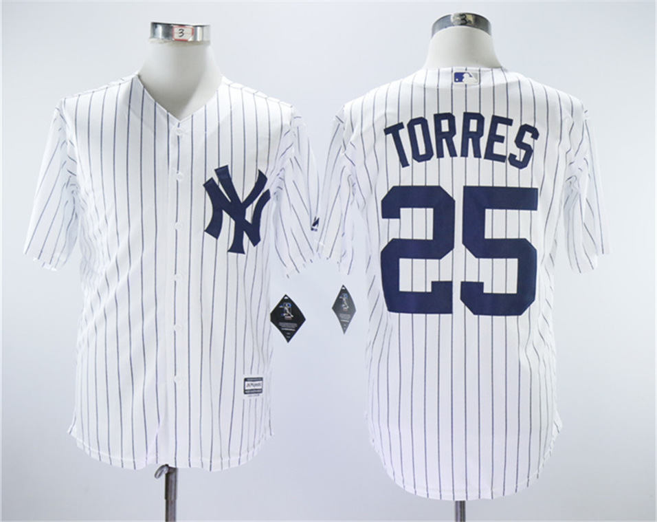 Yankees 25 Gleyber Torres White Cool Base Replica Player Jersey