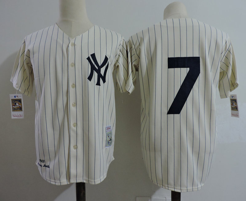 Yankees 7 Yoji Berra Cream 1951 Throwback Jersey