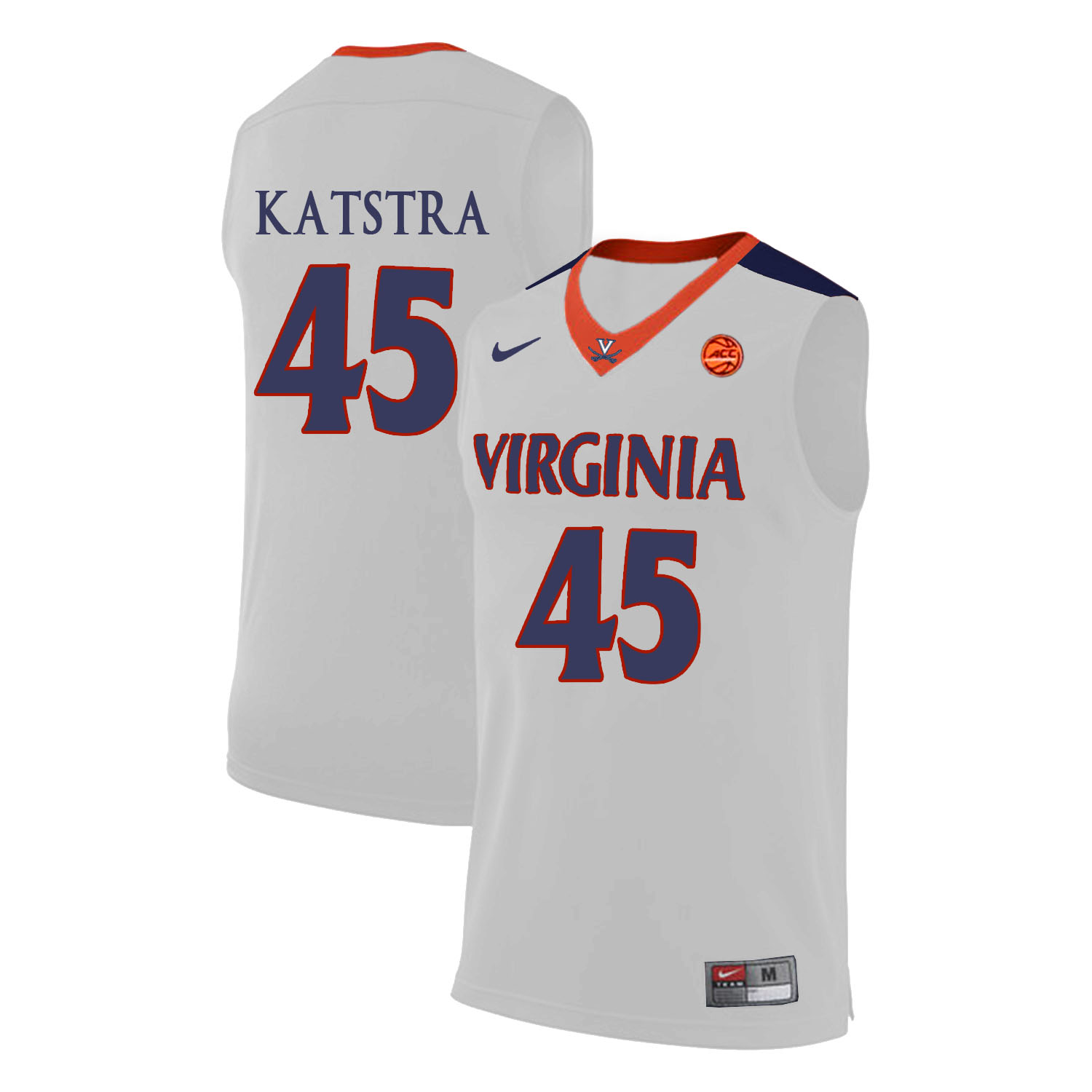 Virginia Cavaliers 45 Austin Katstra White College Basketball Jersey - Click Image to Close