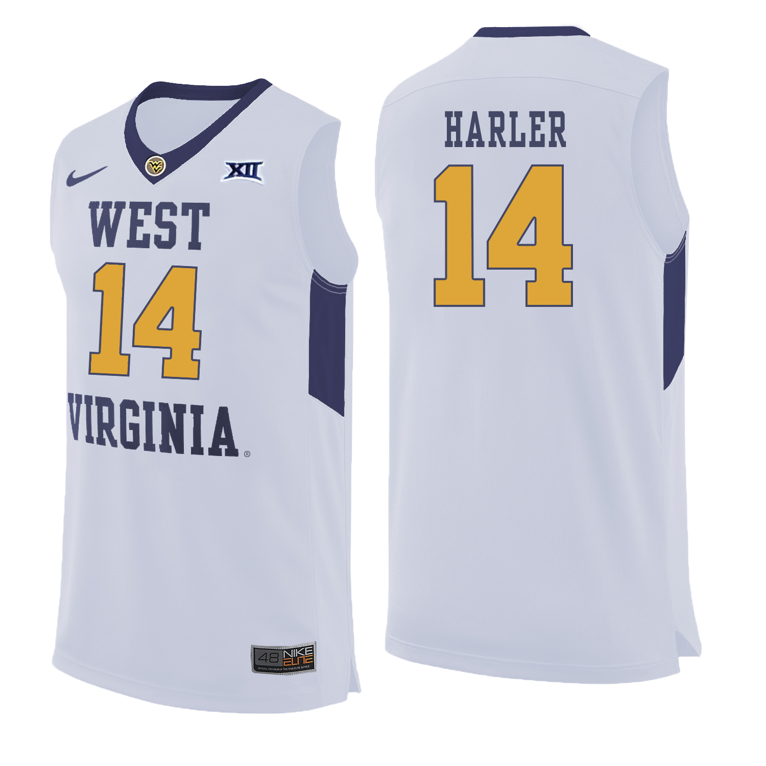 West Virginia Mountaineers 14 Chase Harler White College Basketball Jersey
