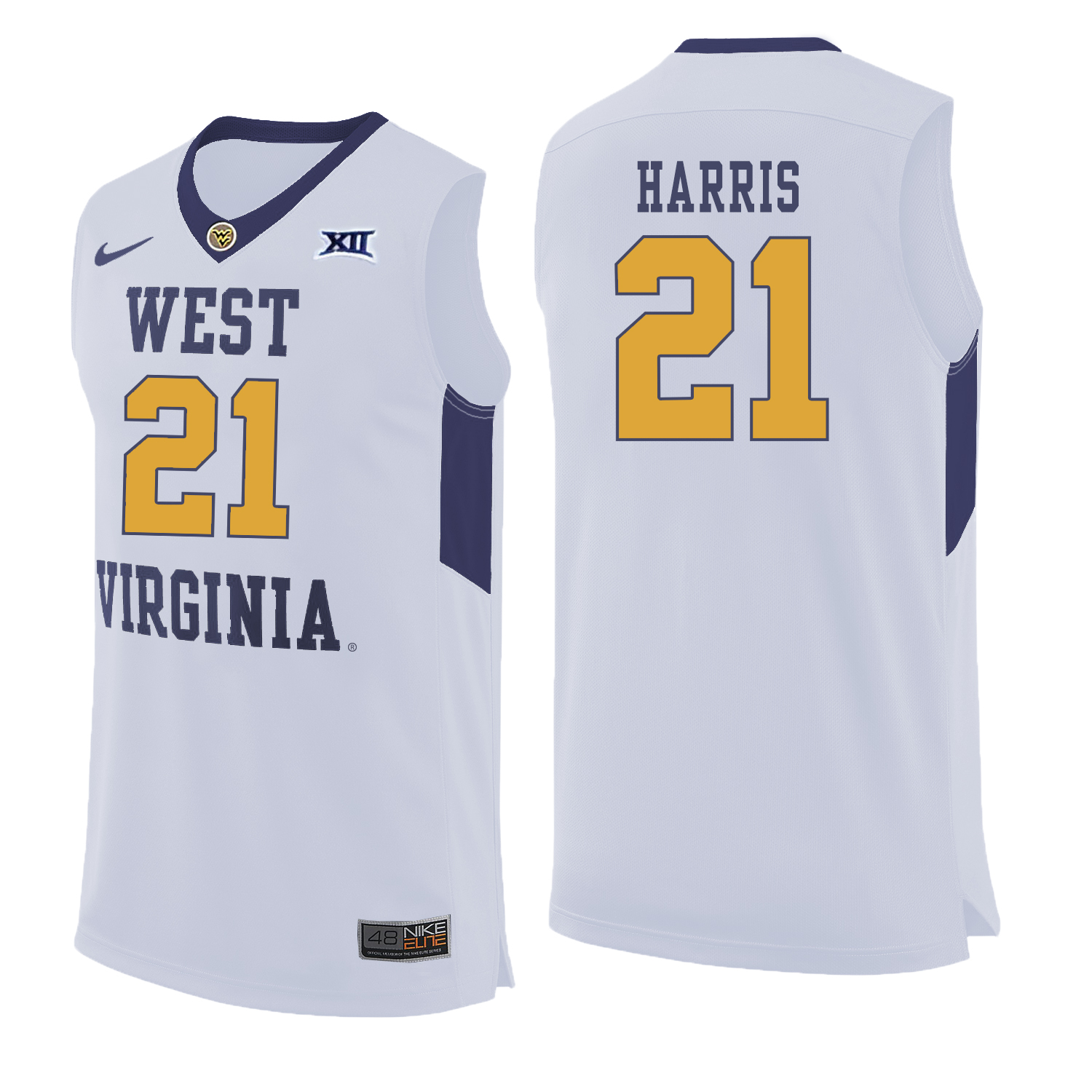 West Virginia Mountaineers 21 Wesley Harris White College Basketball Jersey