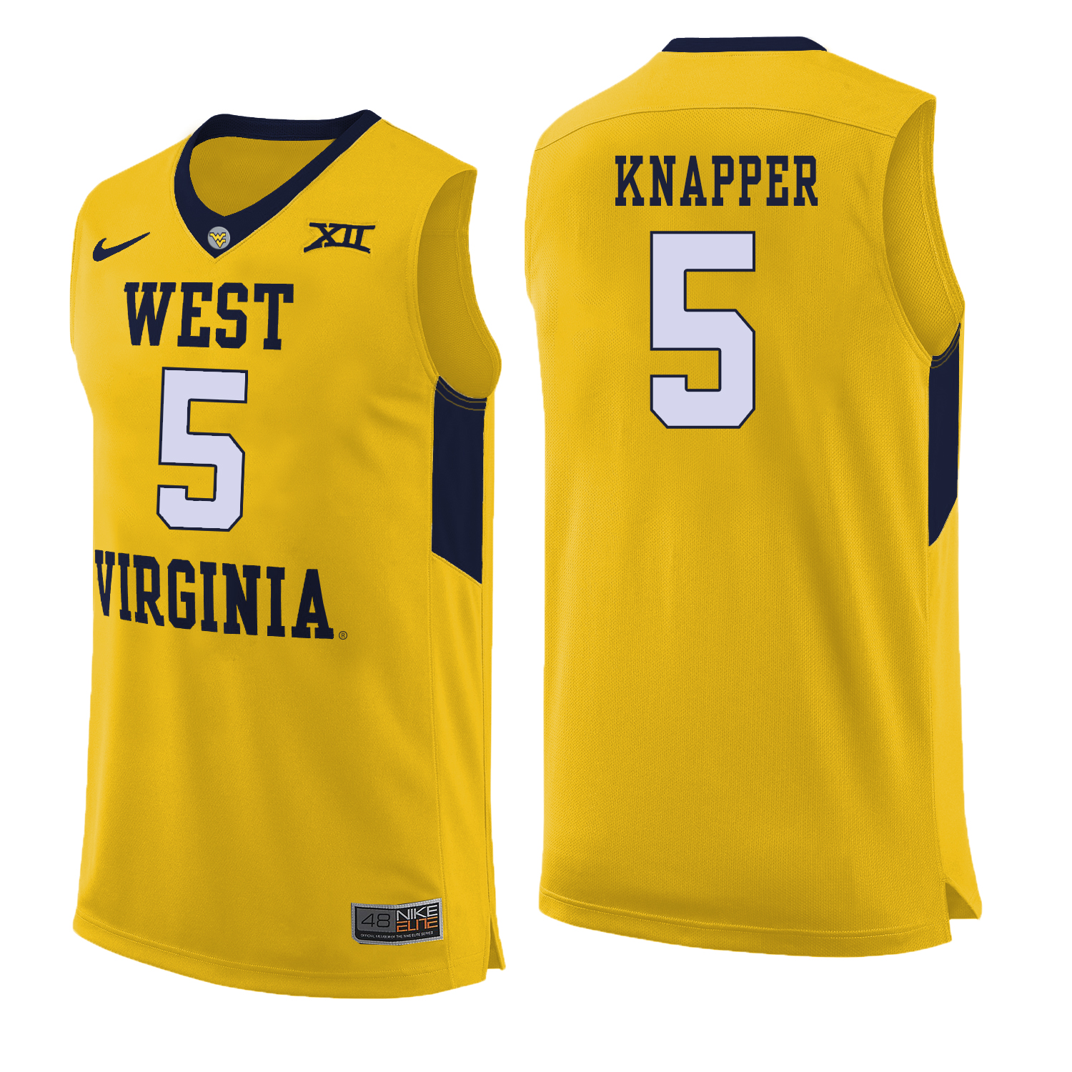 West Virginia Mountaineers 5 Brandon Knapper Yellow College Basketball Jersey