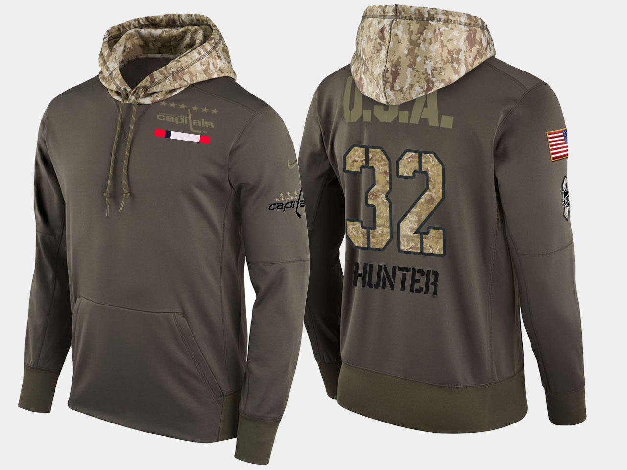 Nike Capitals 32 Dale Hunter Retired Olive Salute To Service Pullover Hoodie - Click Image to Close