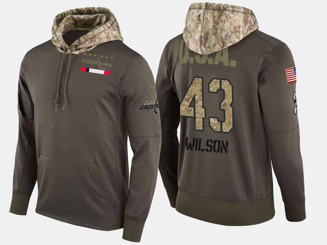 Nike Capitals 43 Tom Wilson Olive Salute To Service Pullover Hoodie