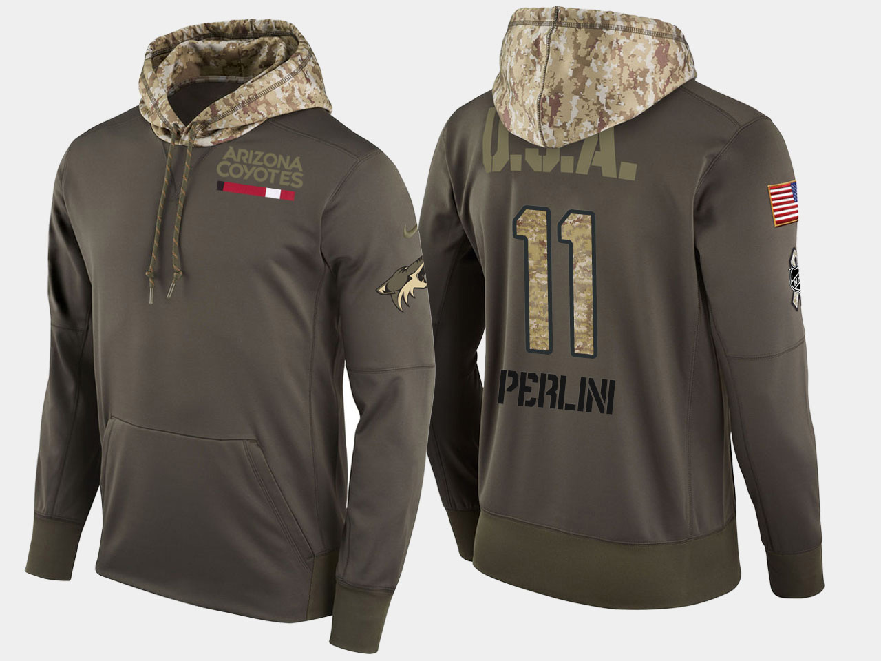Nike Coyotes 11 Brendan Perlini Olive Salute To Service Pullover Hoodie