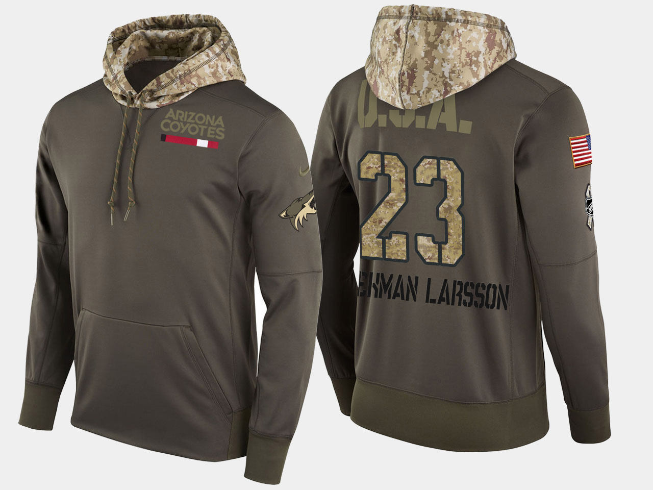 Nike Coyotes 23 Oliver Ekman Larsson Olive Salute To Service Pullover Hoodie