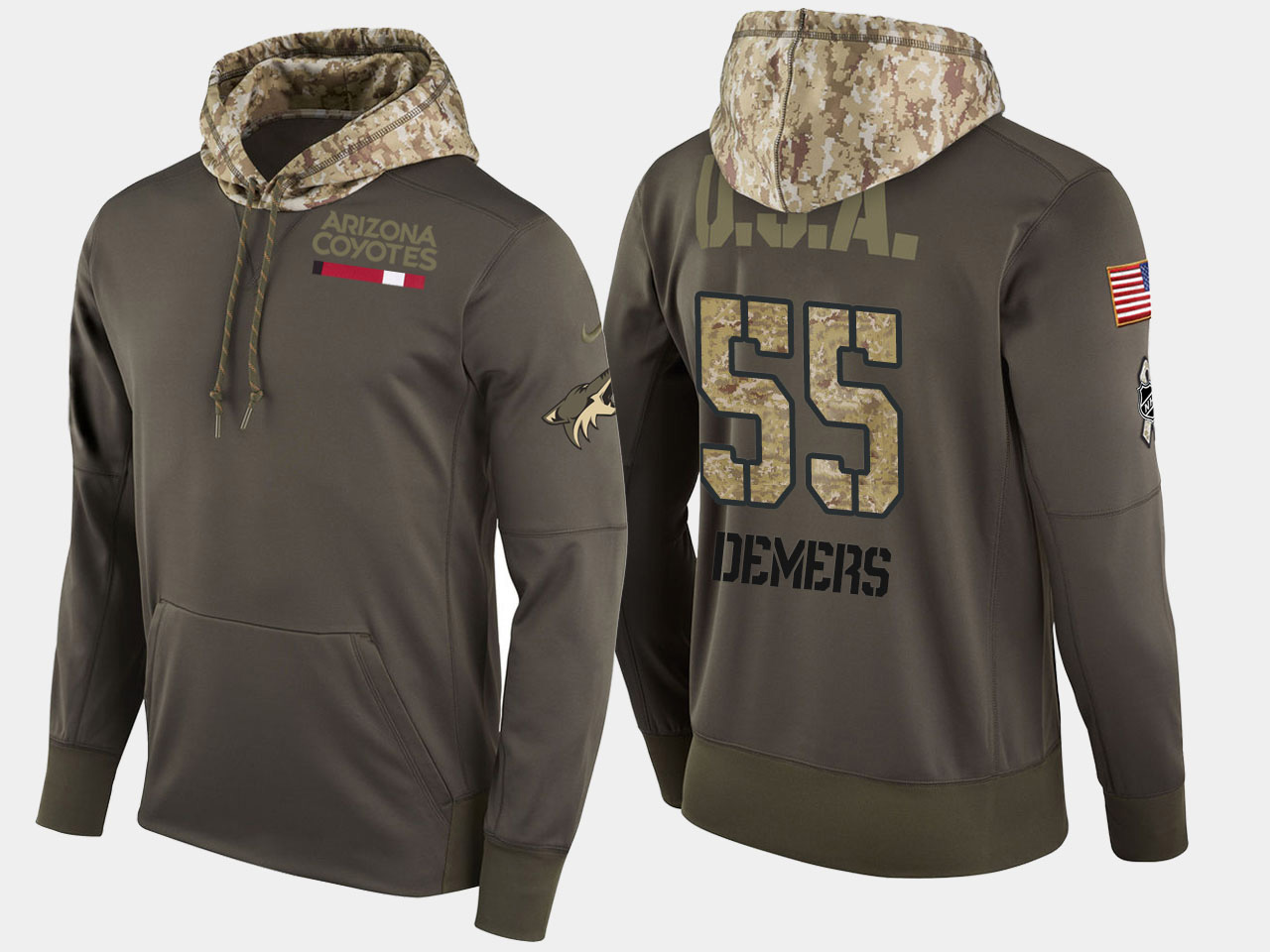 Nike Coyotes 55 Jason Demers Olive Salute To Service Pullover Hoodie