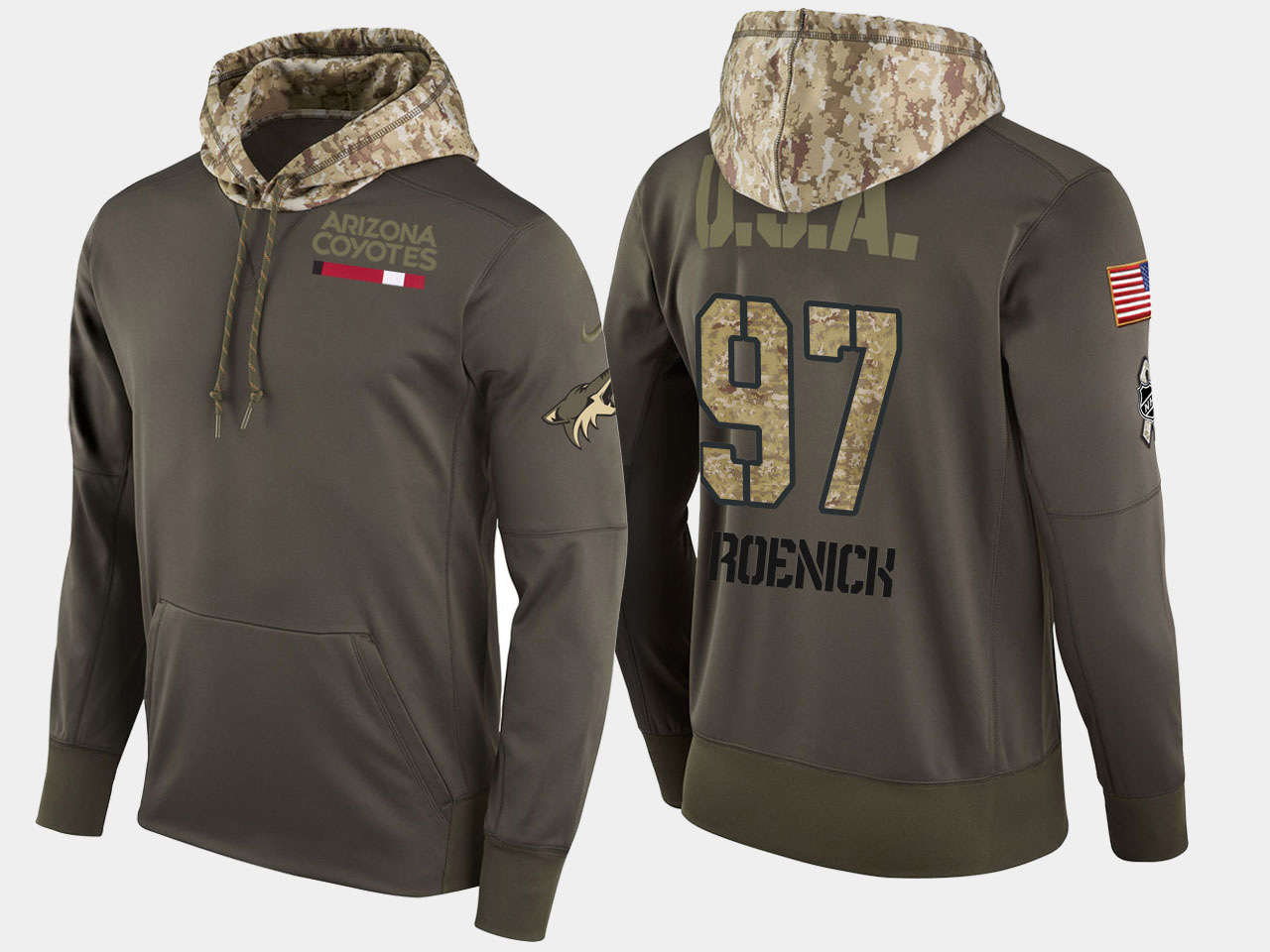 Nike Coyotes 97 Jeremy Roenick Retired Olive Salute To Service Pullover Hoodie