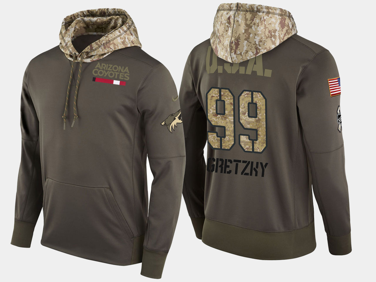 Nike Coyotes 99 Wayne Gretzky Retired Olive Salute To Service Pullover Hoodie