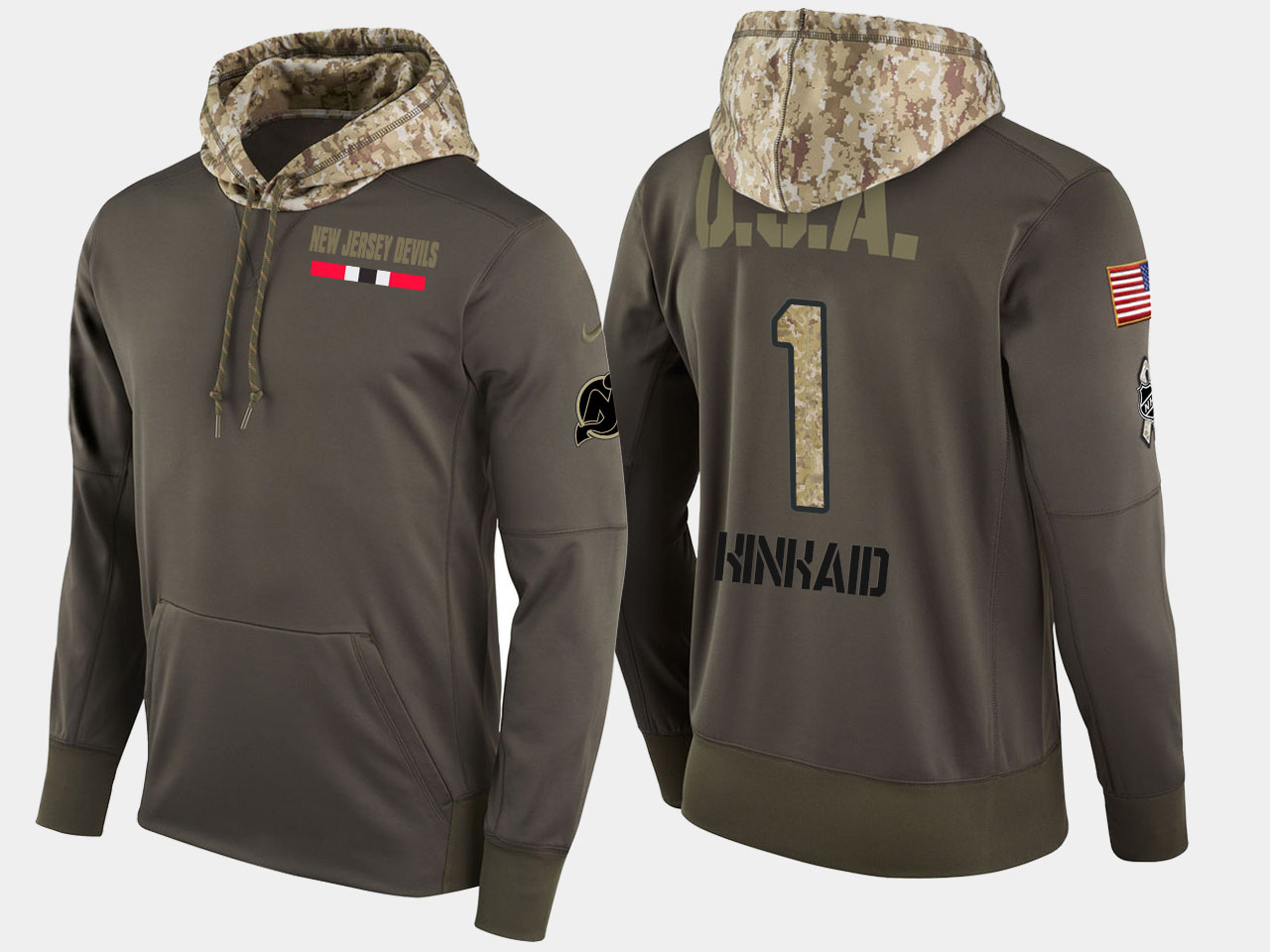 Nike Devils 1 Keith Kinkaid Olive Salute To Service Pullover Hoodie - Click Image to Close