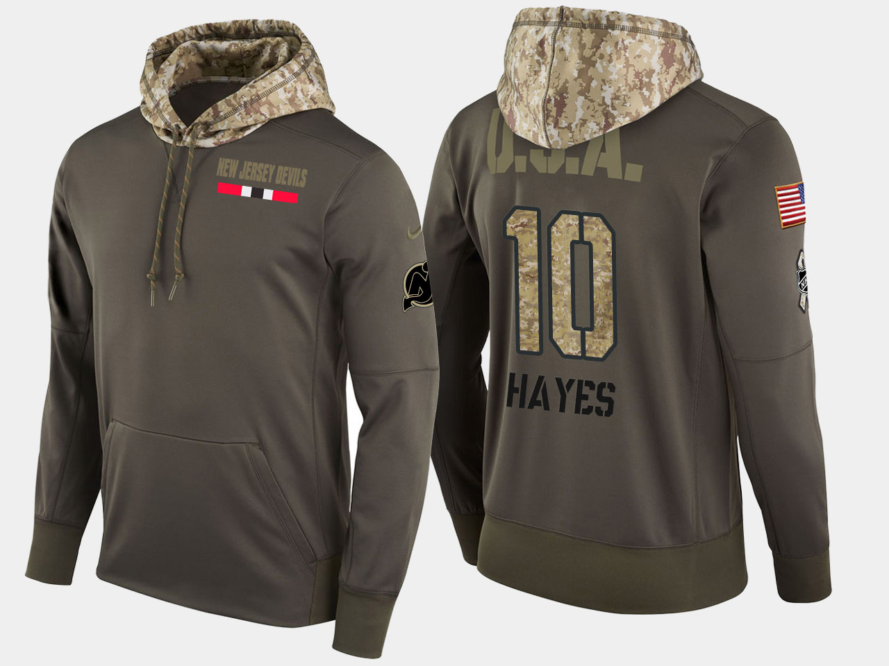 Nike Devils 10 Jimmy Hayes Olive Salute To Service Pullover Hoodie