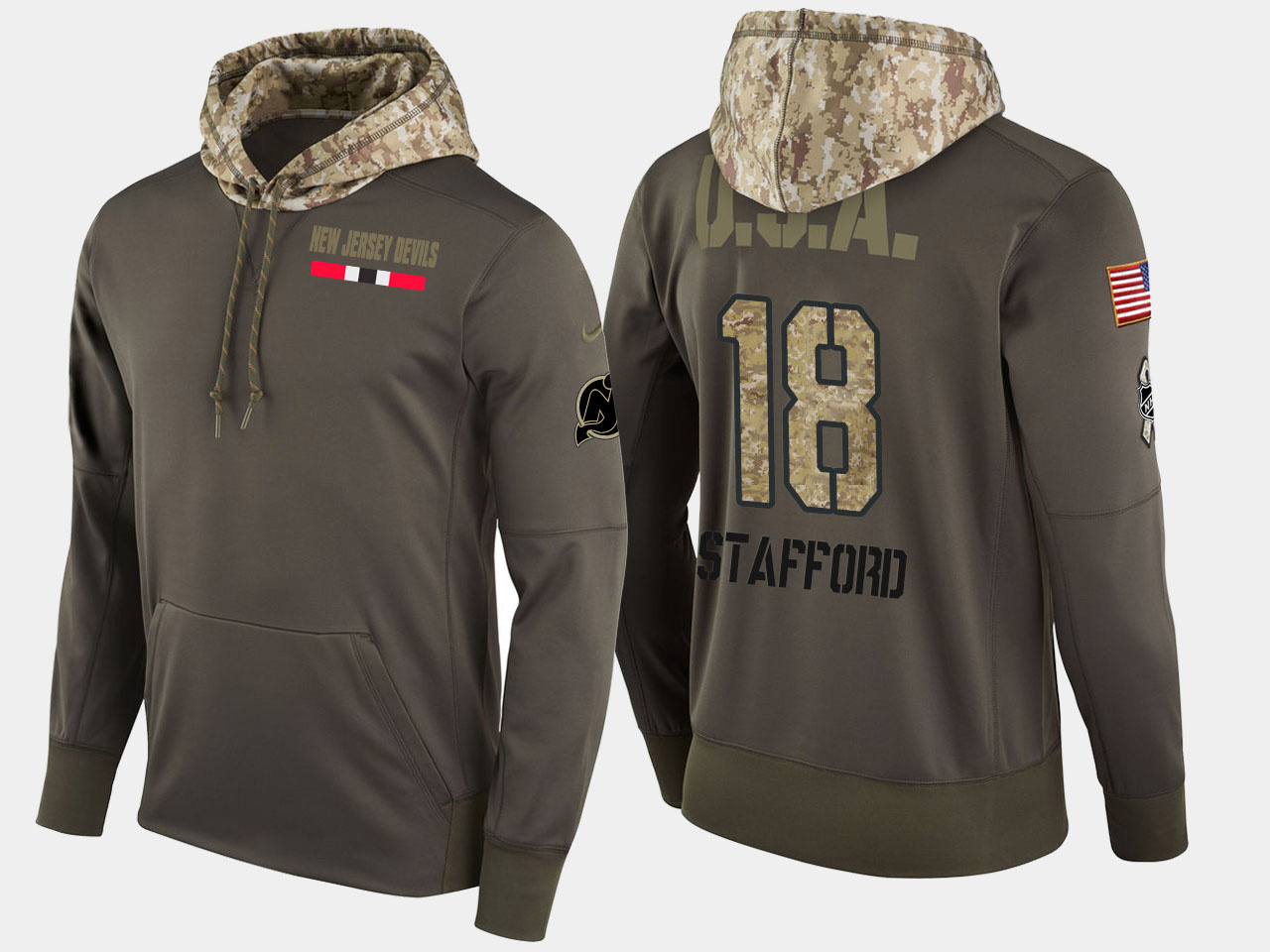 Nike Devils 18 Drew Stafford Olive Salute To Service Pullover Hoodie
