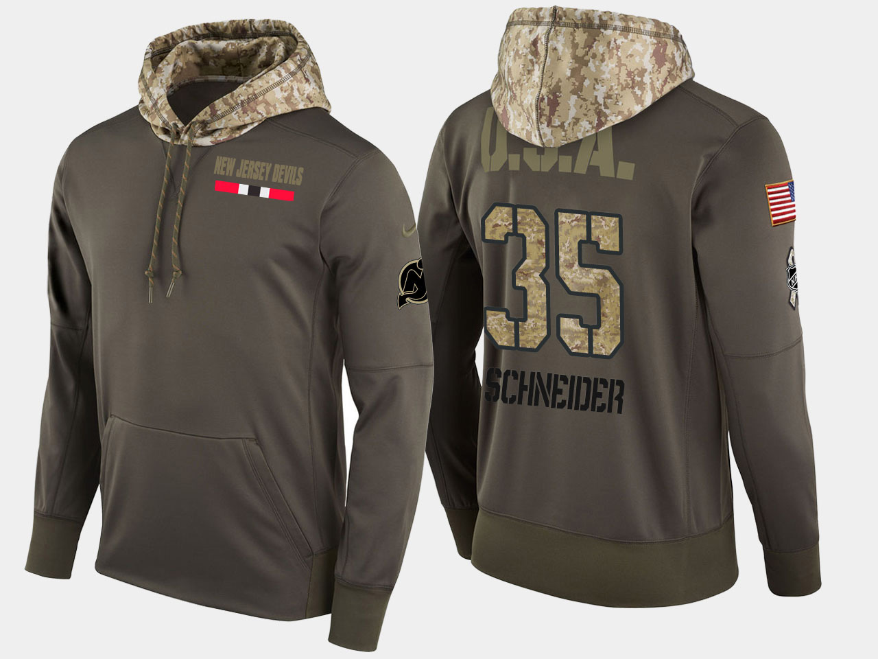 Nike Devils 35 Cory Schneider Olive Salute To Service Pullover Hoodie