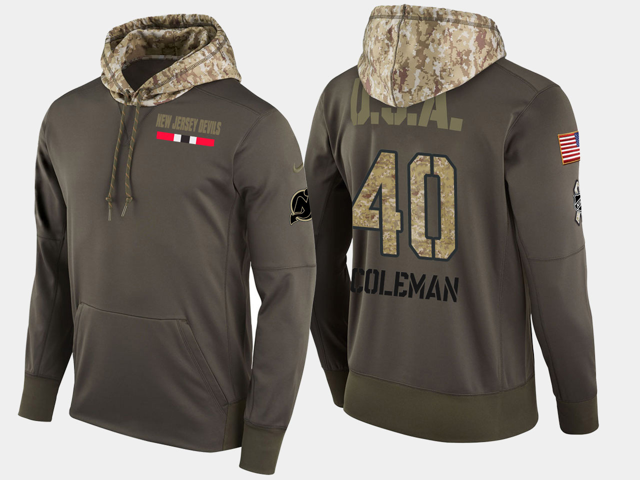 Nike Devils 40 Blake Coleman Olive Salute To Service Pullover Hoodie