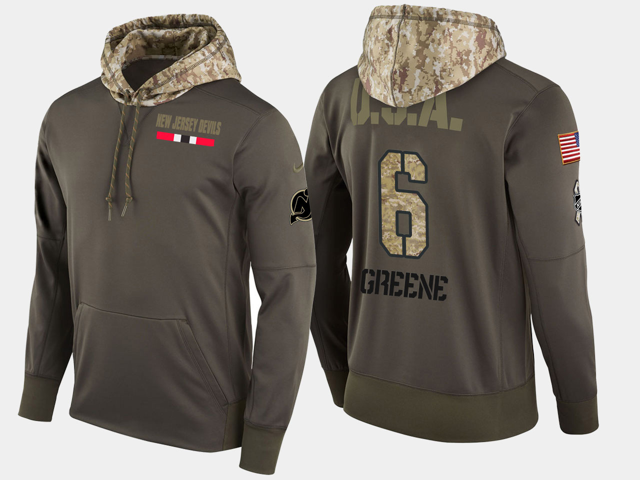 Nike Devils 6 Andy Greene Olive Salute To Service Pullover Hoodie