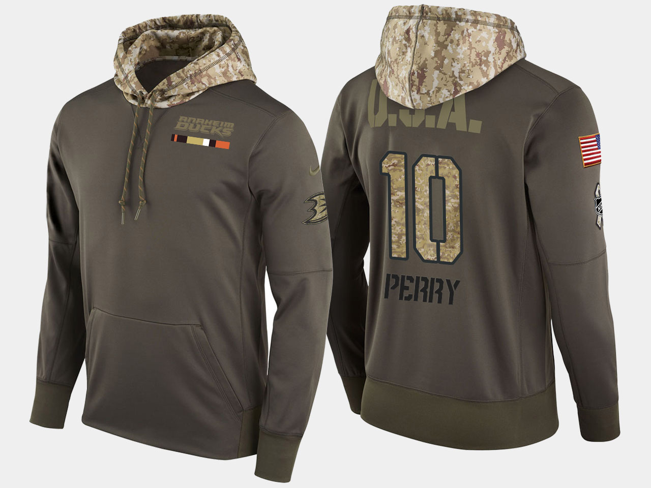 Nike Ducks 10 Corey Perry Military Olive Salute To Service Pullover Hoodie