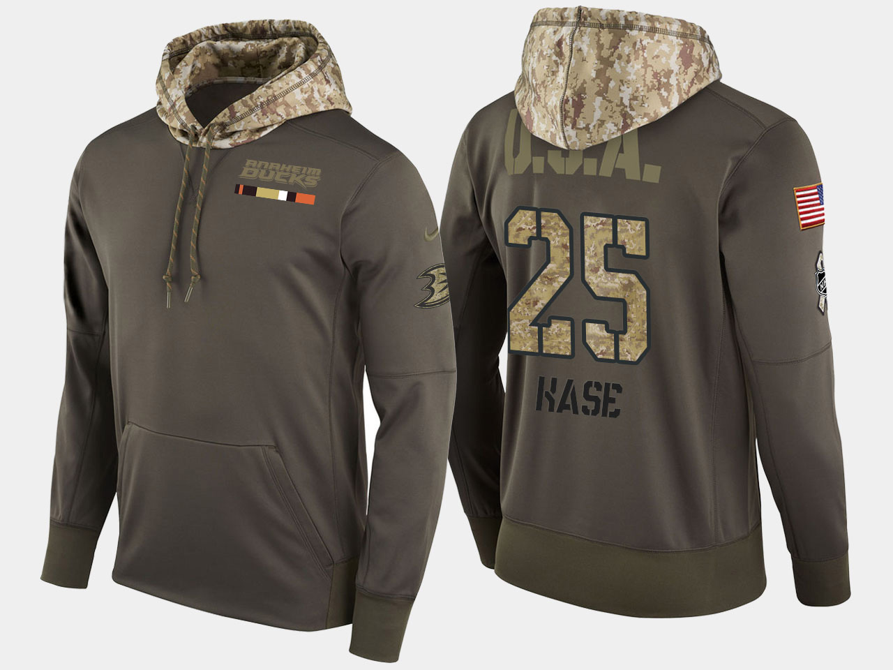 Nike Ducks 25 Ondrej Kase Olive Salute To Service Pullover Hoodie - Click Image to Close