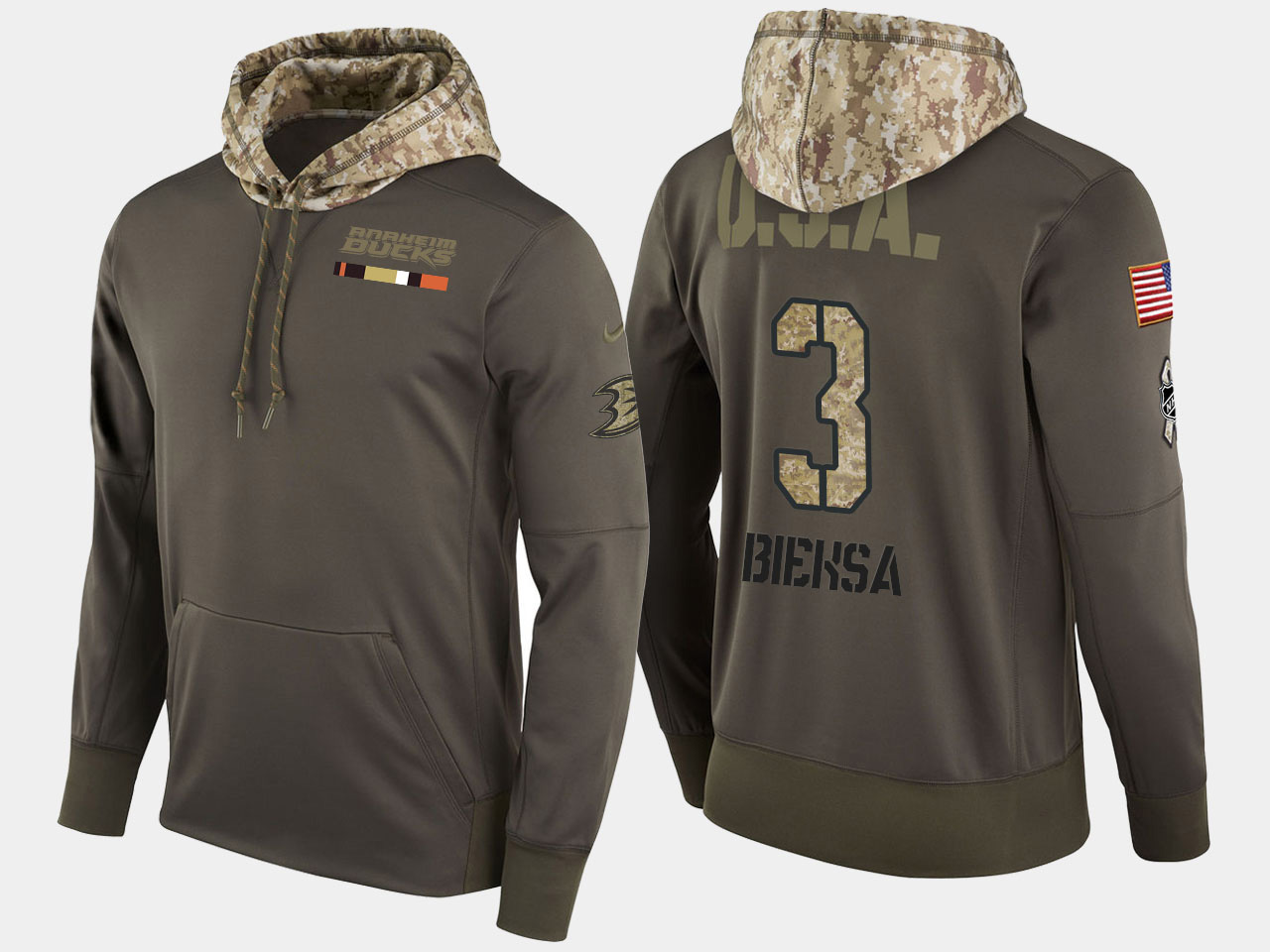 Nike Ducks 3 Kevin Bieksa Olive Salute To Service Pullover Hoodie - Click Image to Close